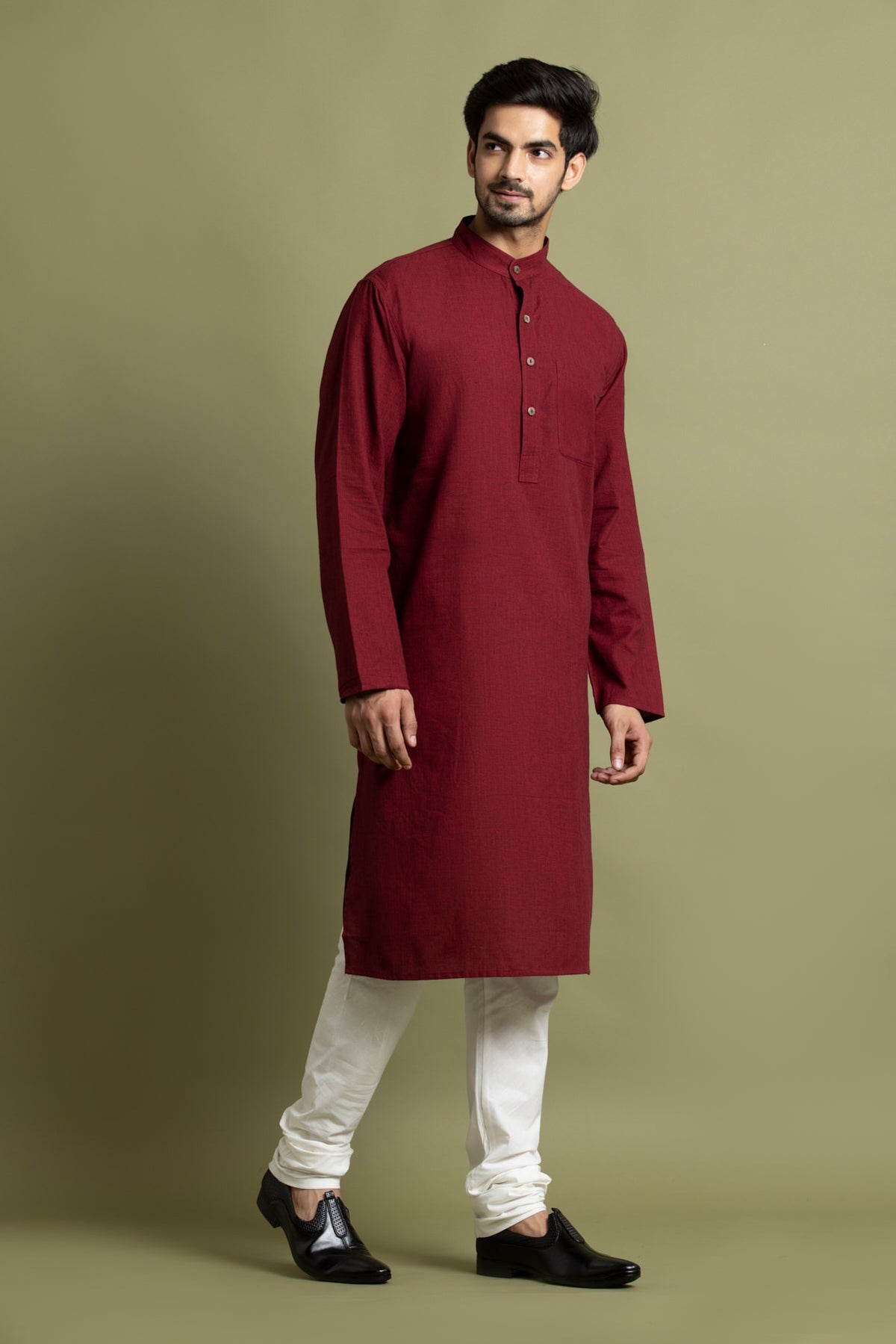 Maroon Solid Handloom Kurta