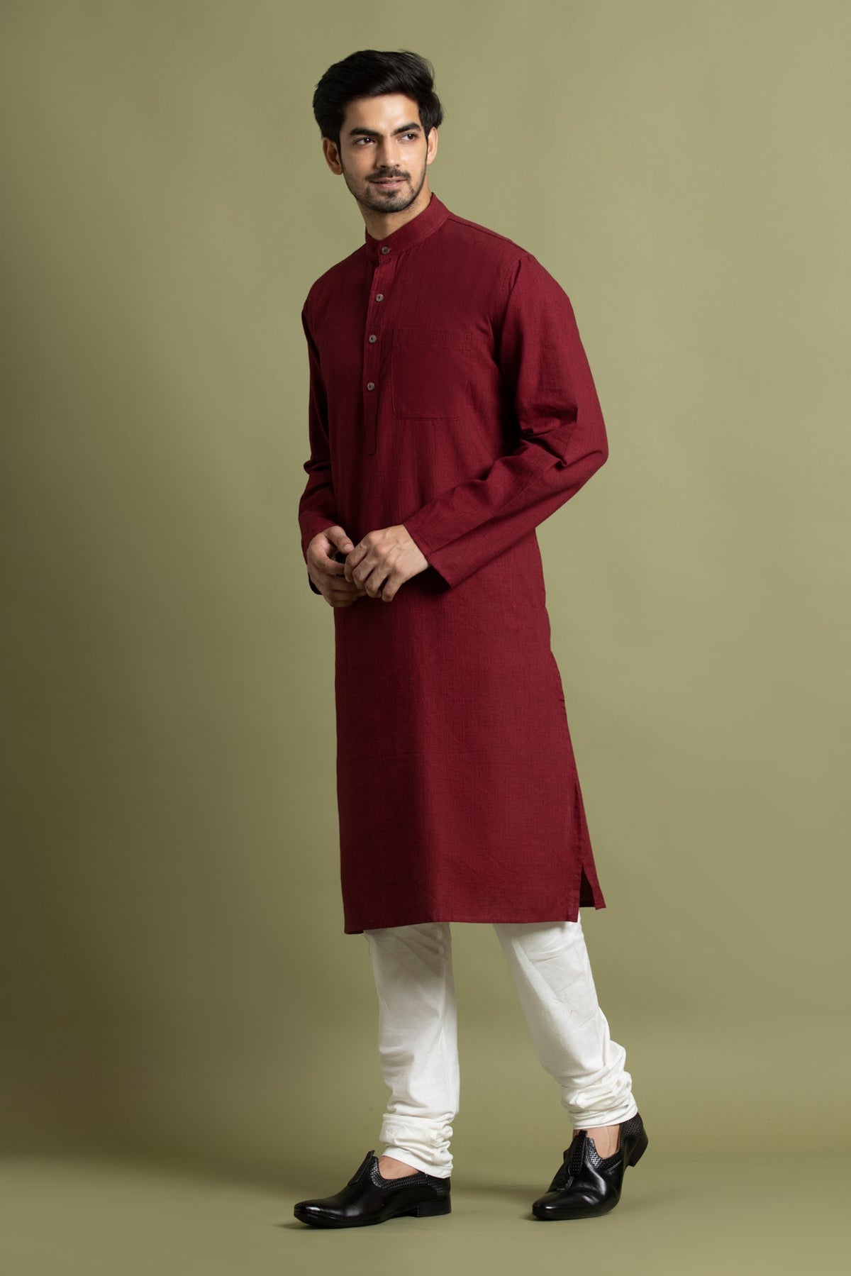 Maroon Solid Handloom Kurta