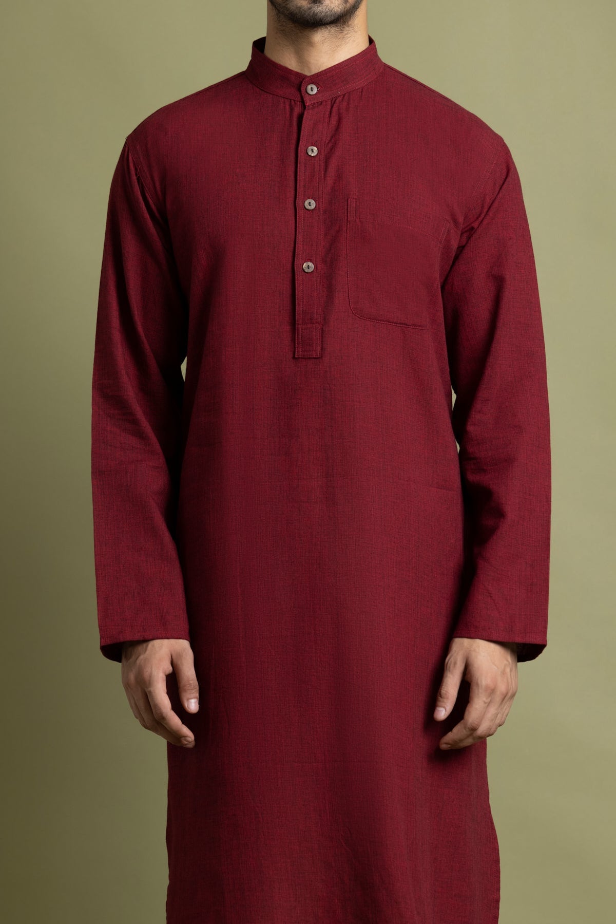 Maroon Solid Handloom Kurta