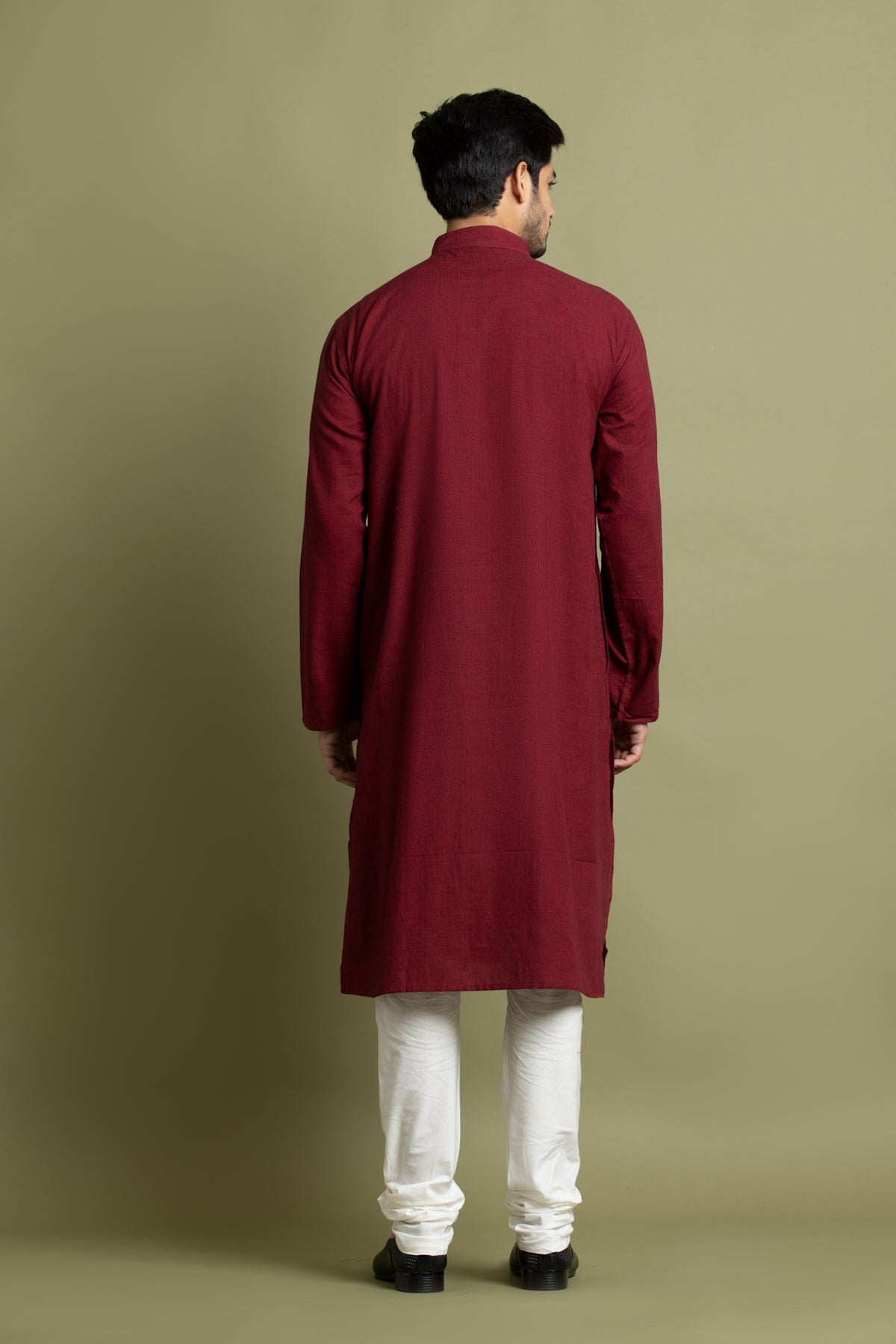 Maroon Solid Handloom Kurta