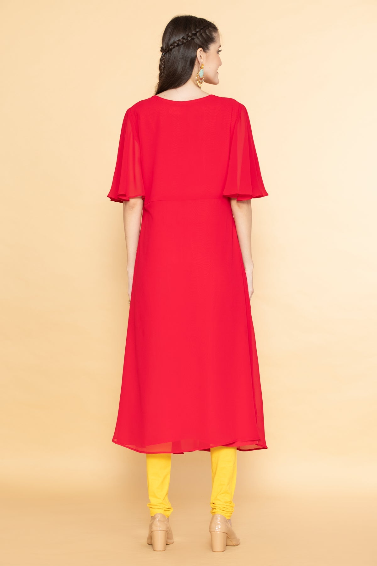 Pink Yoke Embroidered Midi Dress