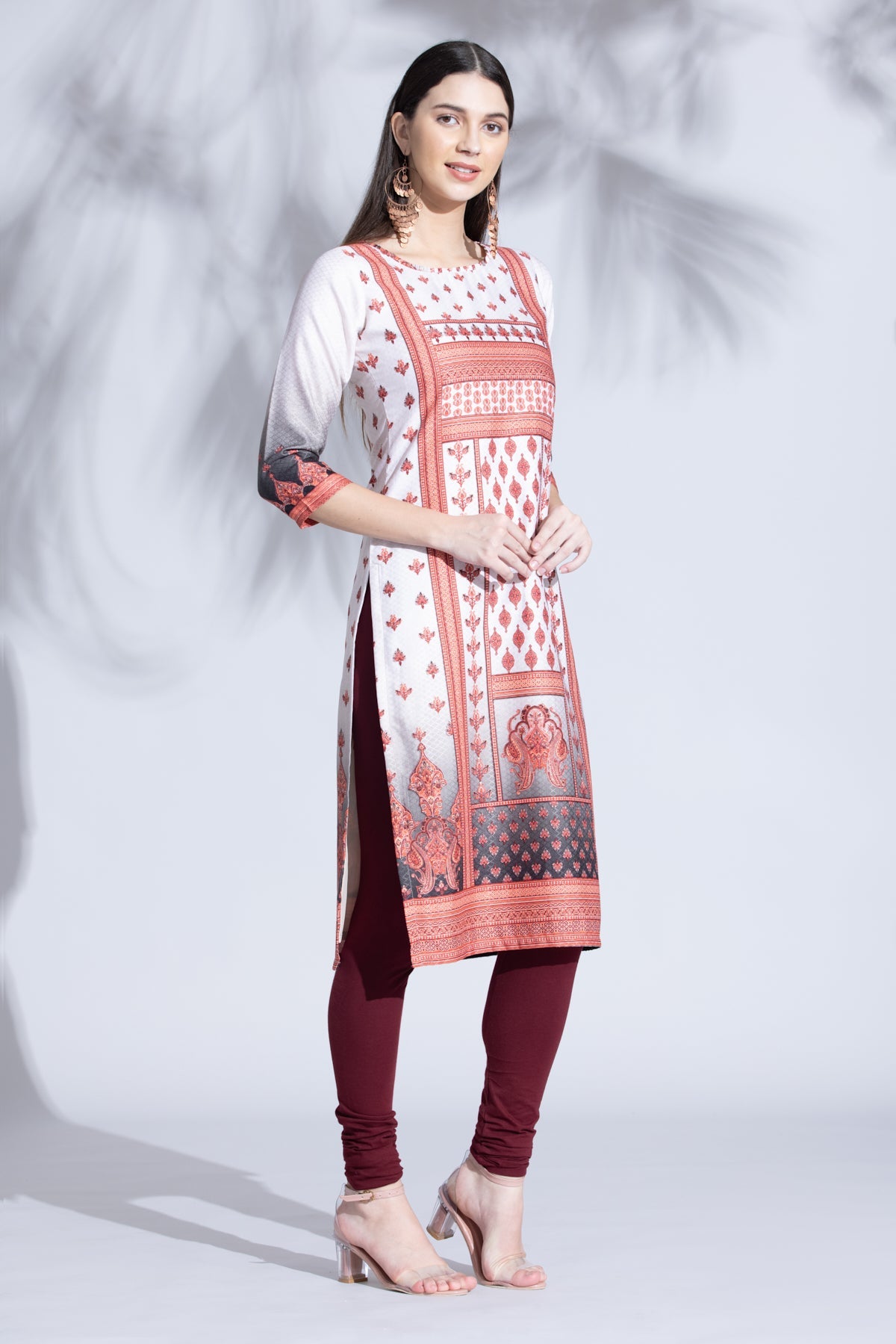 Cream Printed Straight Kurta