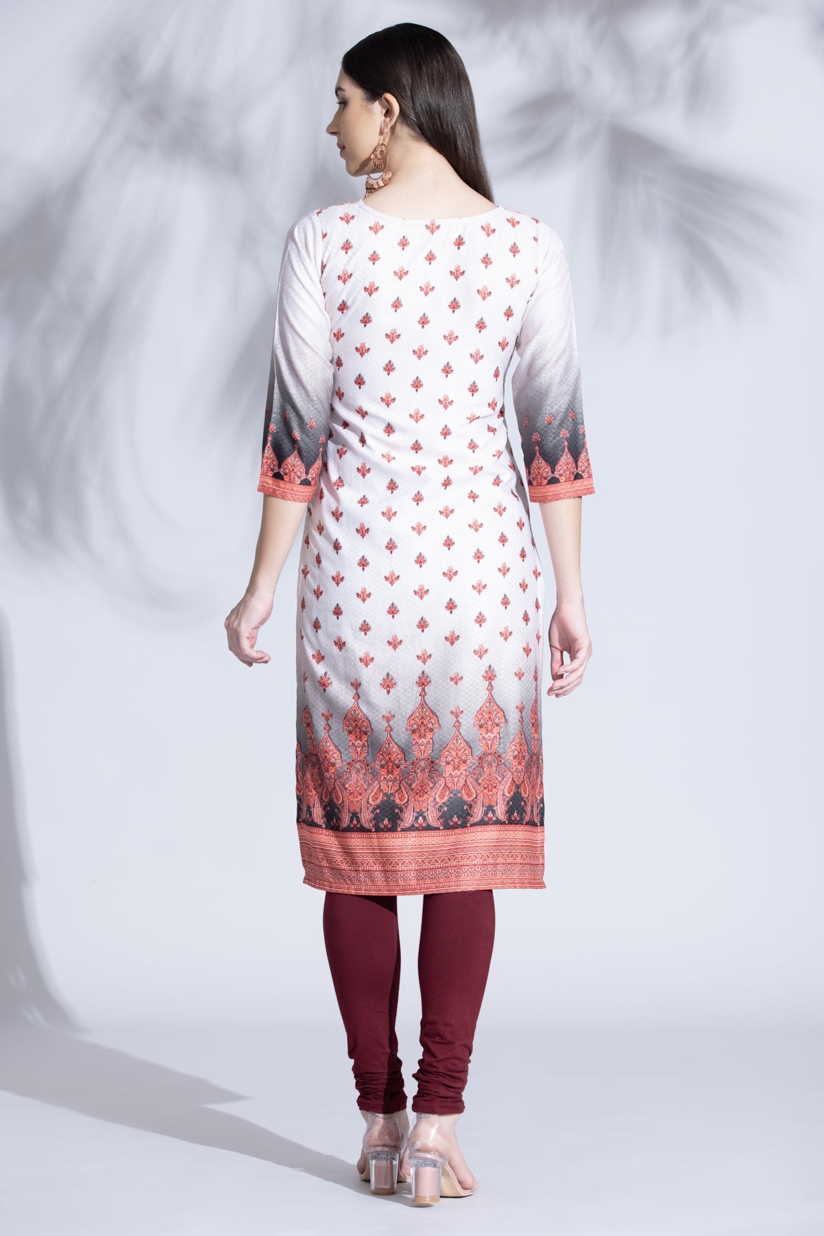 Cream Printed Straight Kurta