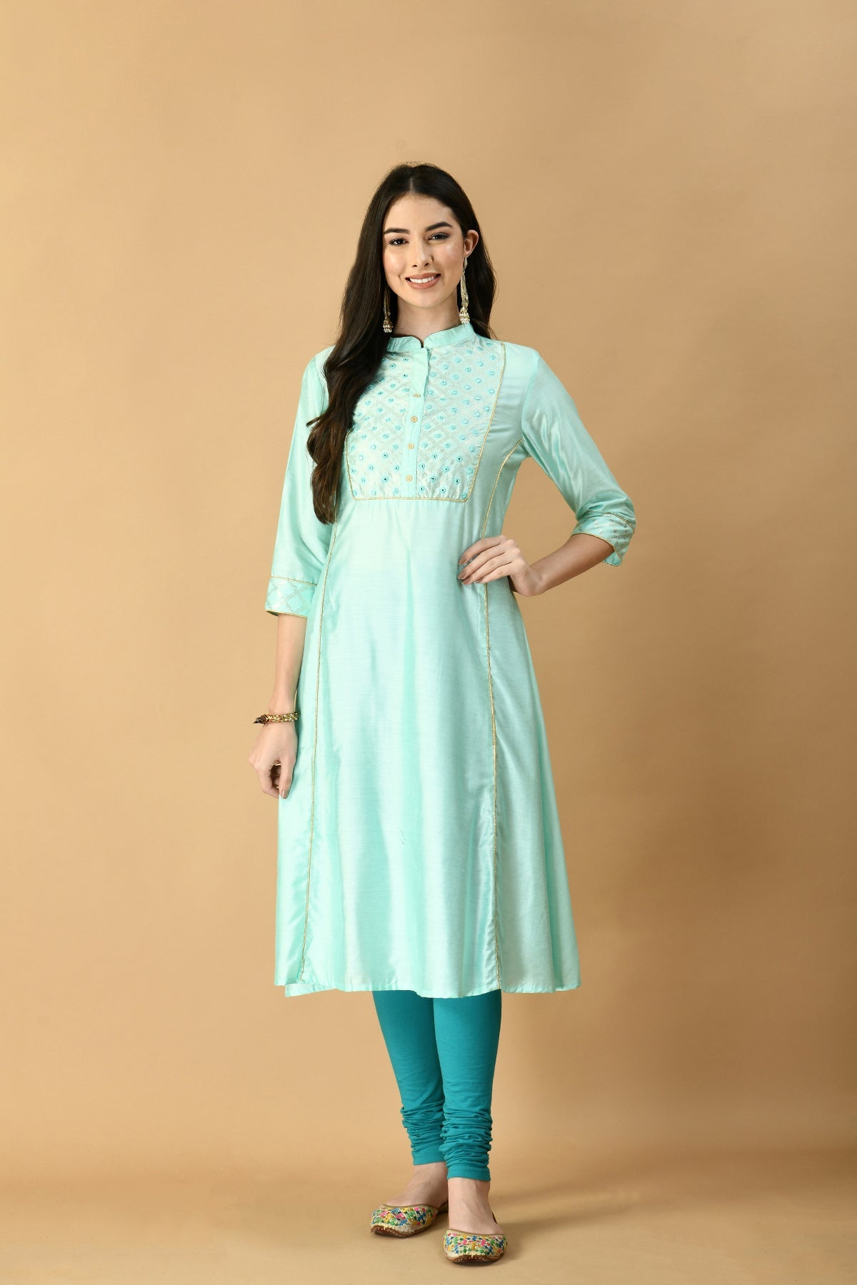 Turquoise Green Printed Kurta