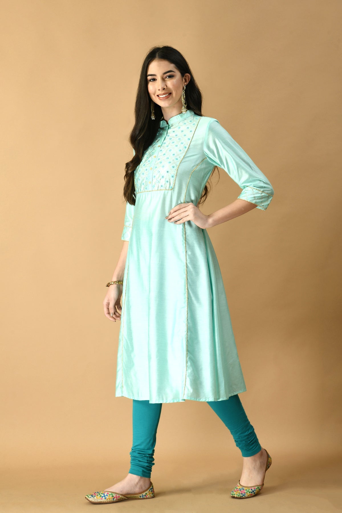 Turquoise Green Printed Kurta