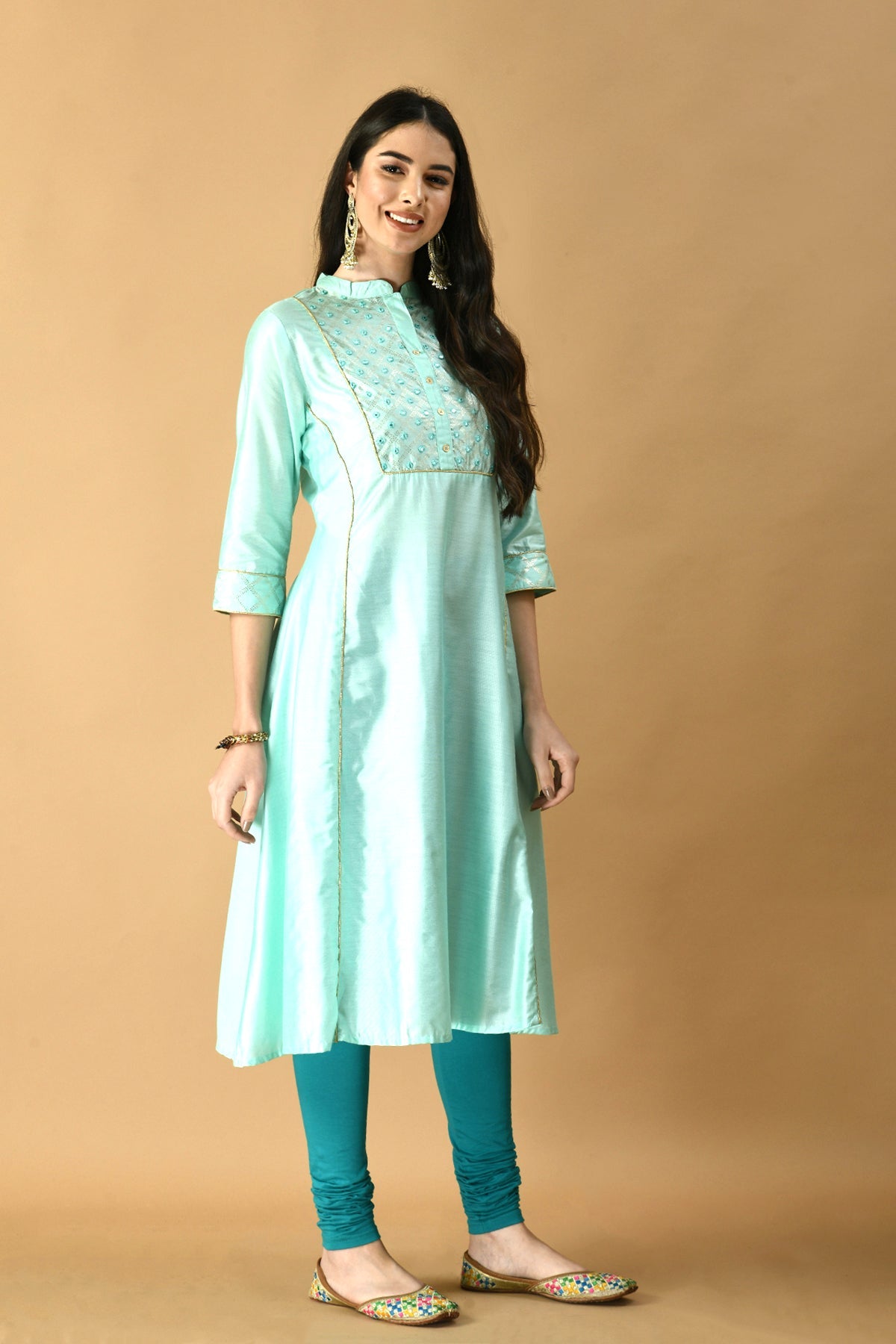 Turquoise Green Printed Kurta