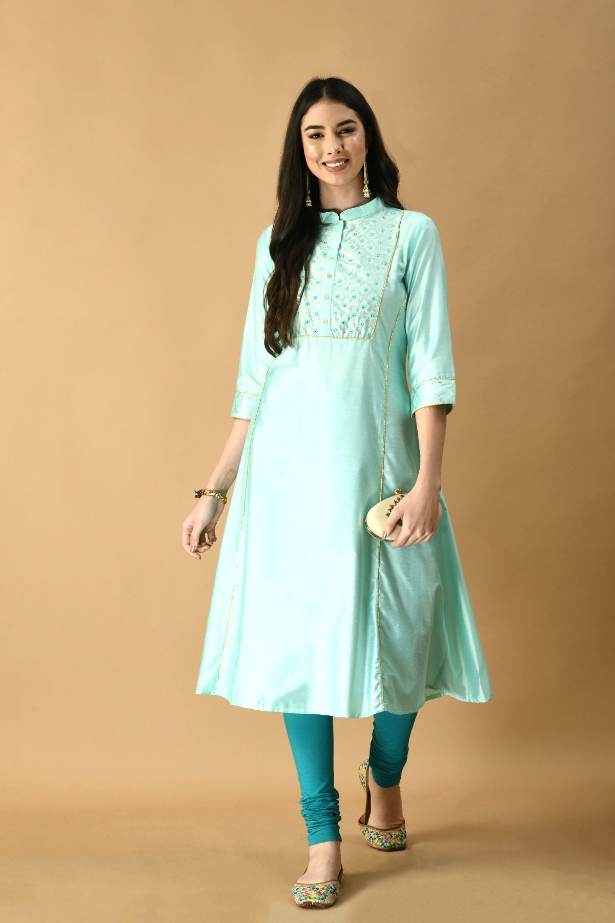 Turquoise Green Printed Kurta