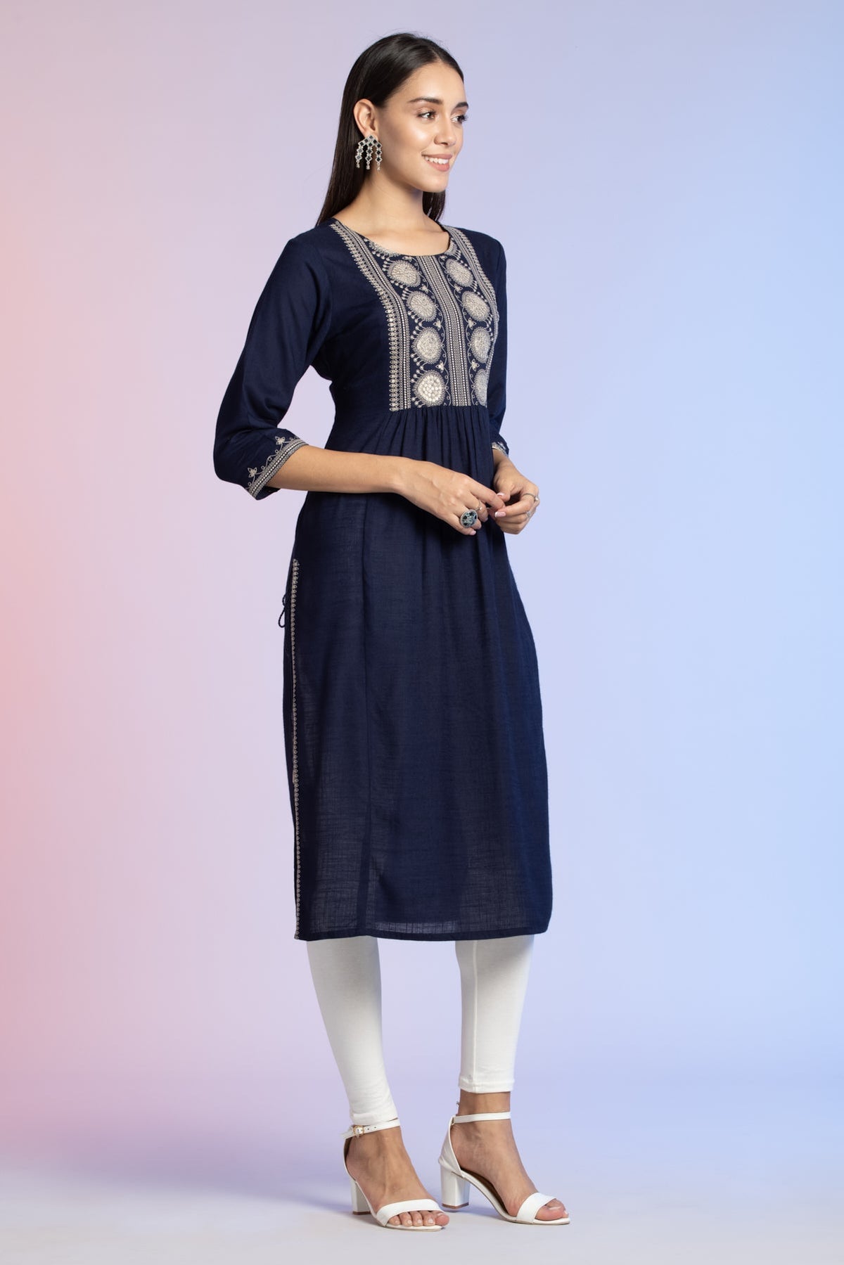 Blue Yoke Embroidered Kurta