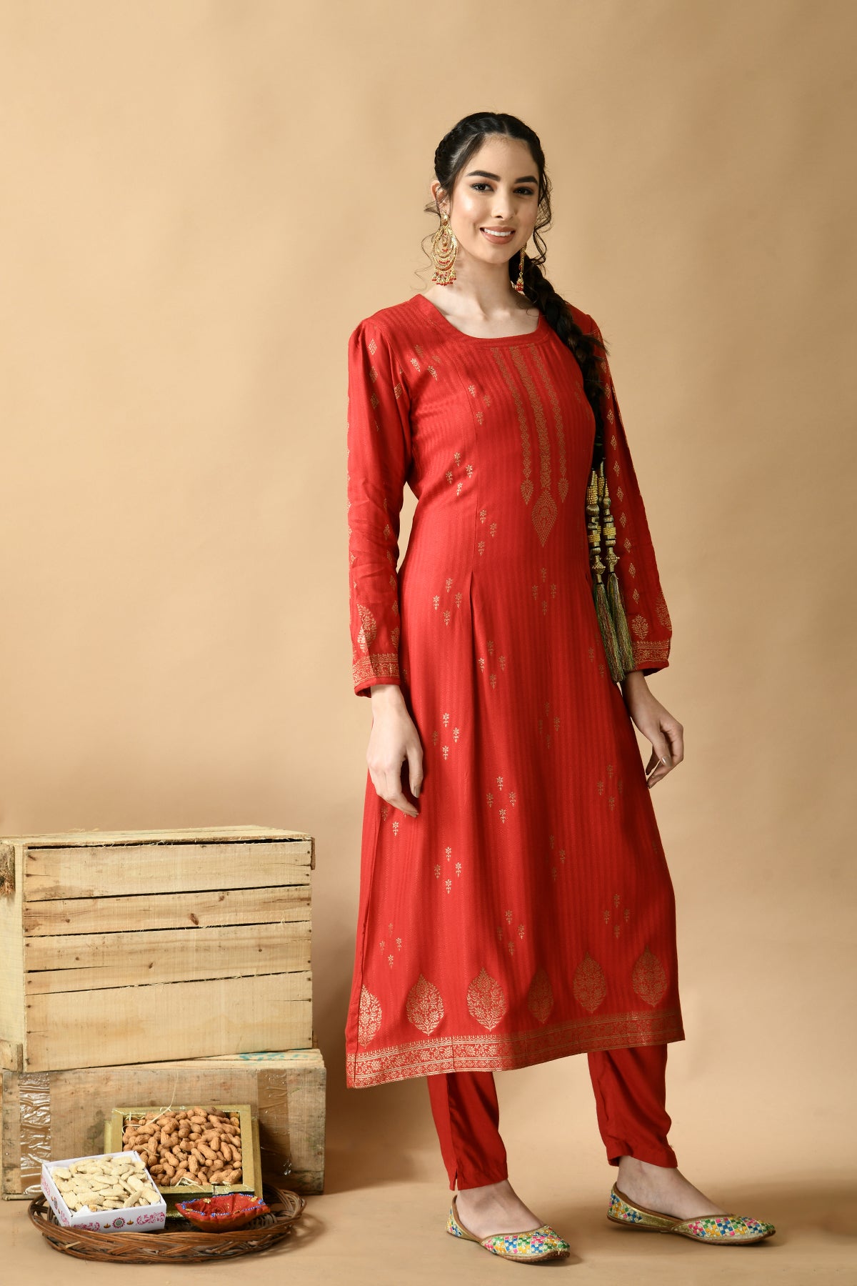 Maroon Yoke Design Kurta 2 Pcs Set