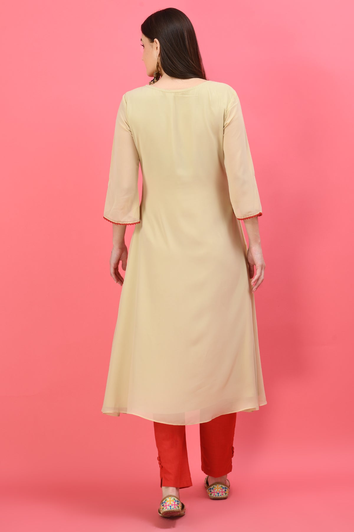Beige Embroidered Midi Dress