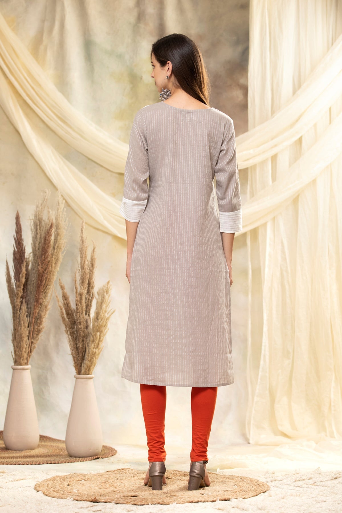 Grey Yoke Embroidered Kurta