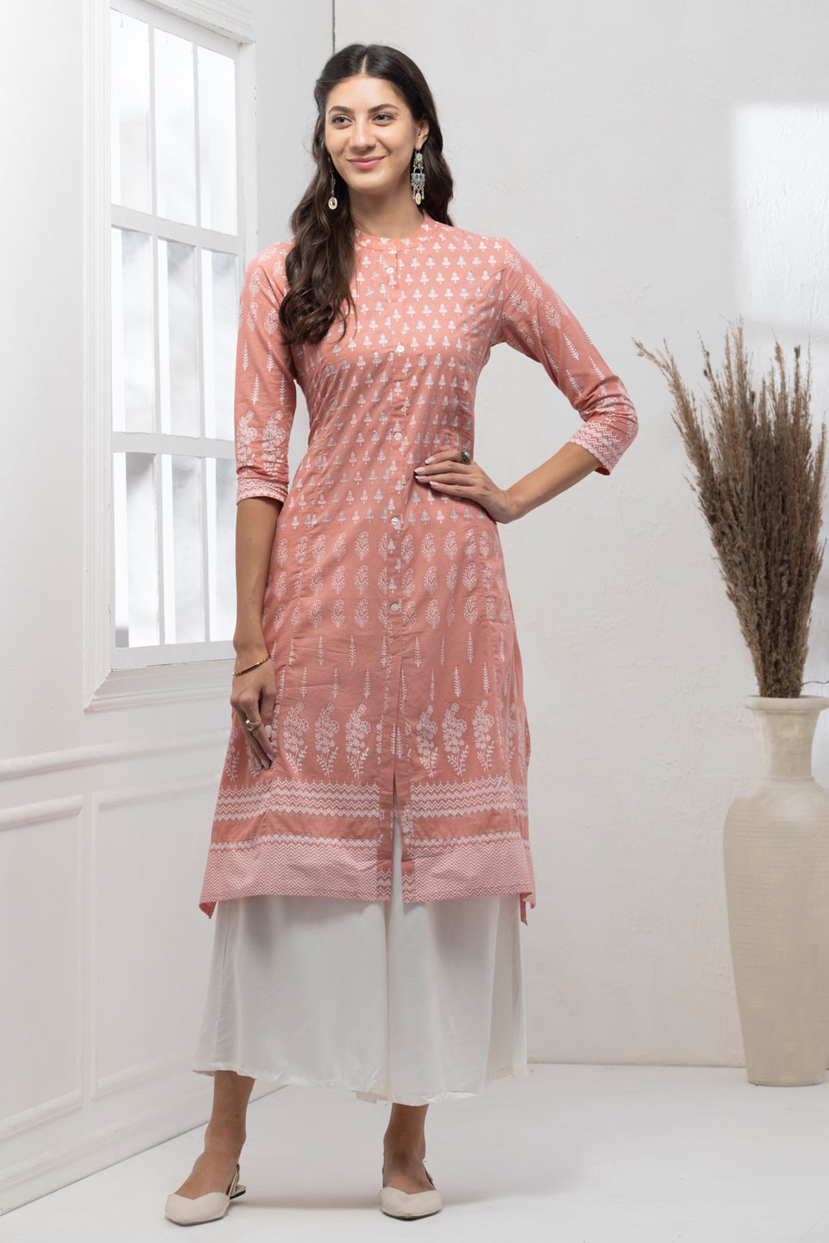 Peach Printed Kurta