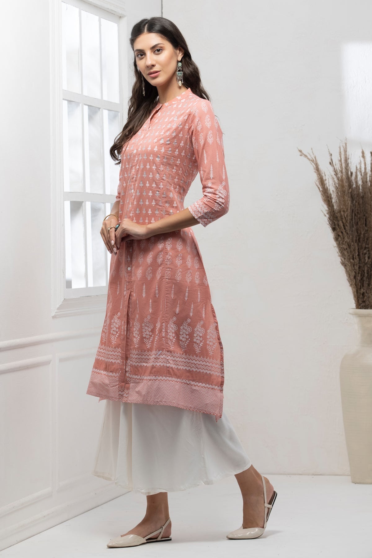 Peach Printed Kurta