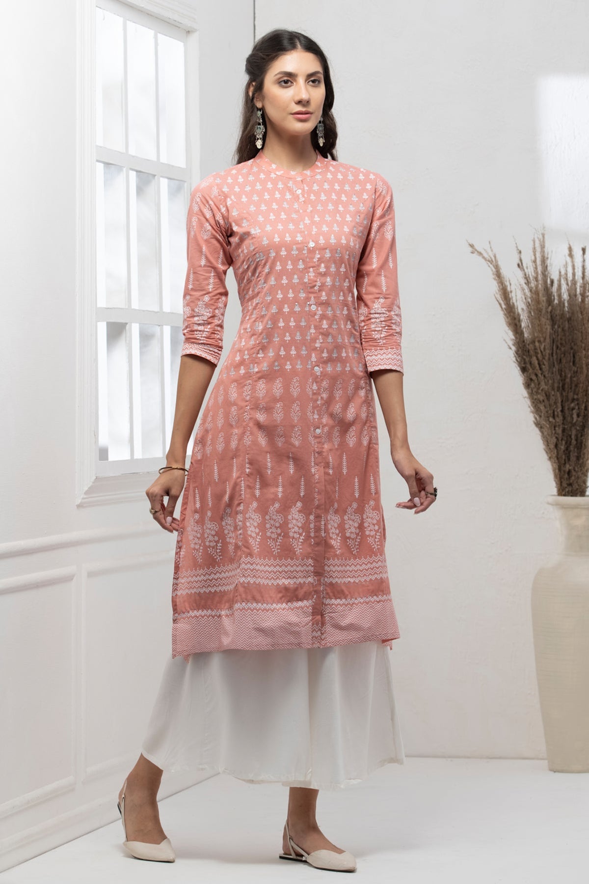 Peach Printed Kurta