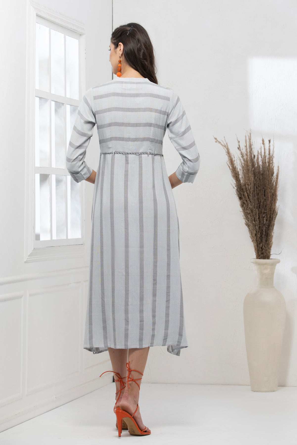 Grey Yoke Embroidered Dress