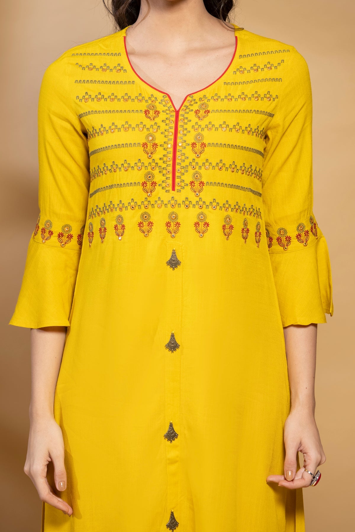 Mustard Embroidered Dress