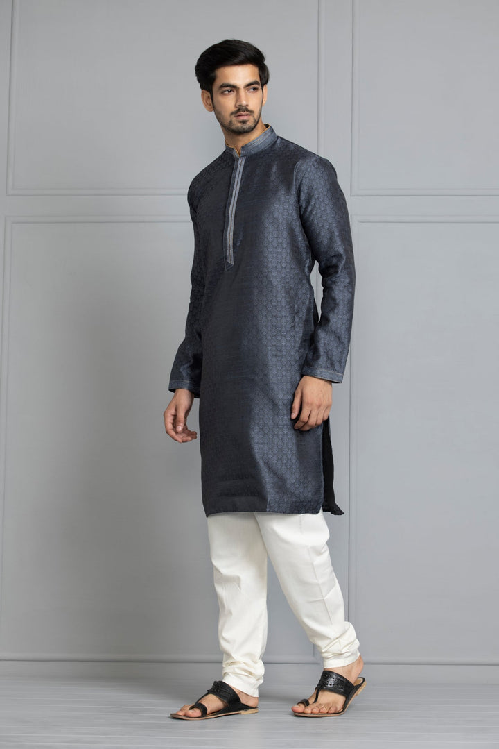 Grey Toned Woven Design Kurta Set