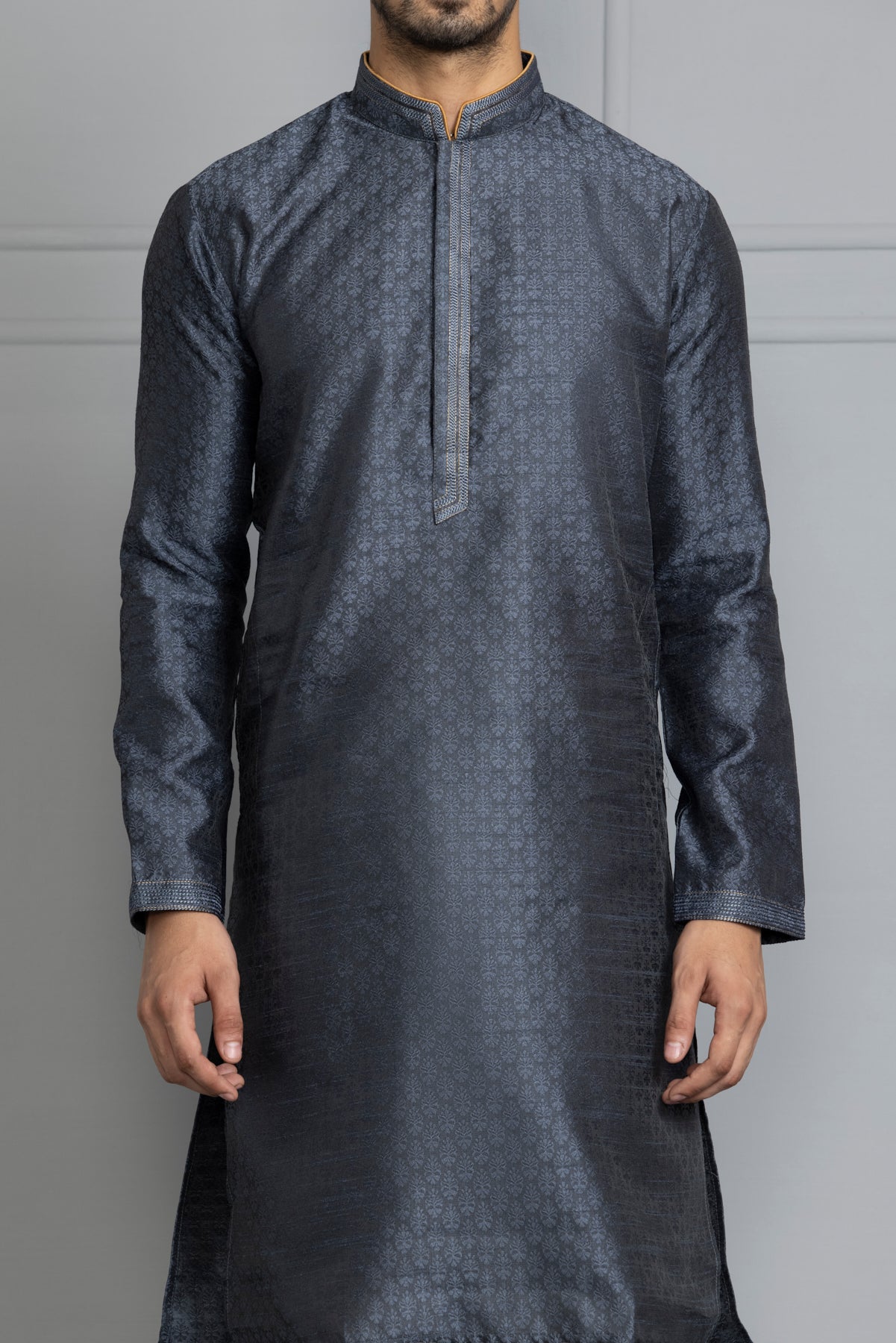 Grey Toned Woven Design Kurta Set