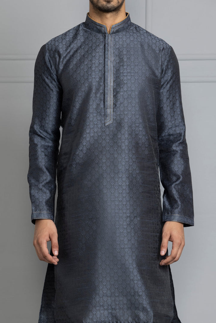 Grey Toned Woven Design Kurta Set