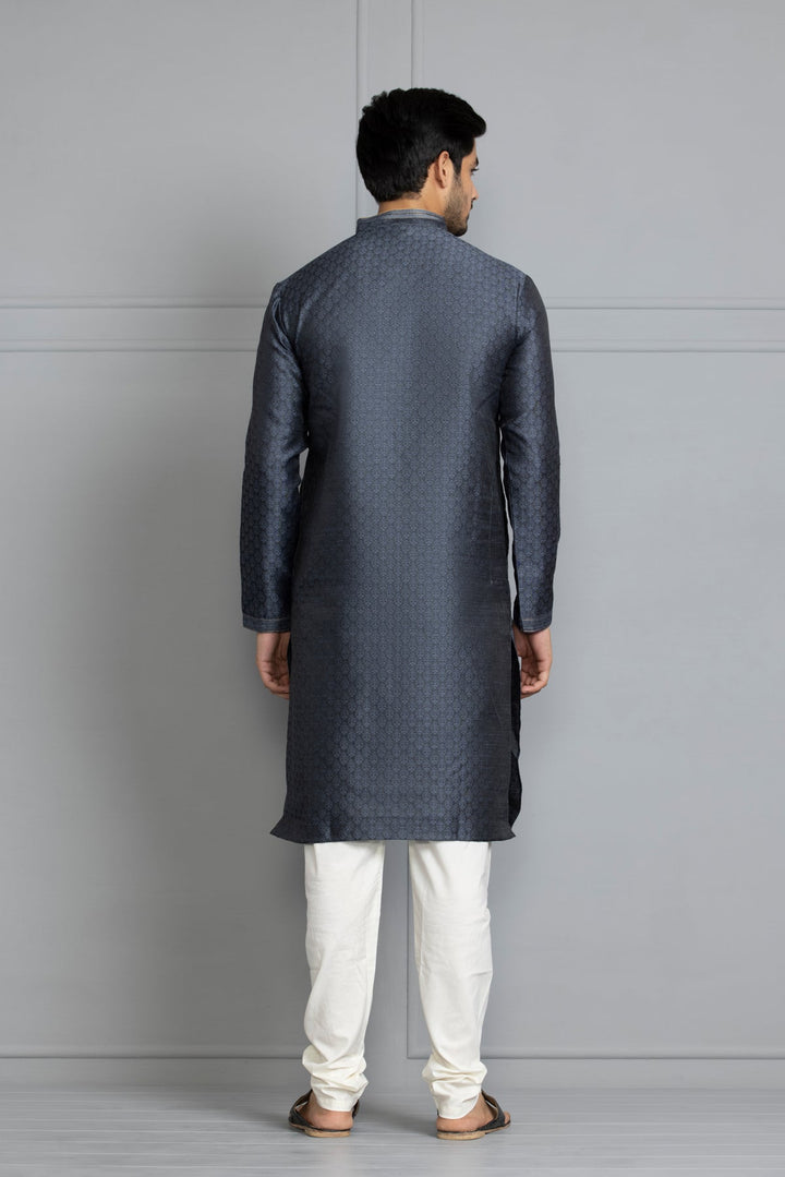 Grey Toned Woven Design Kurta Set