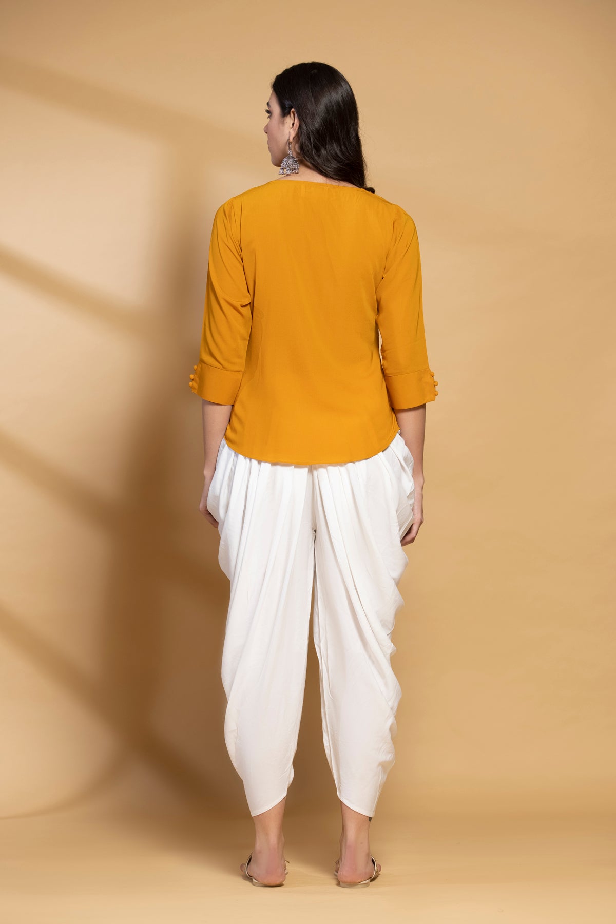 Mustard Yoke Embroidered Straight Top