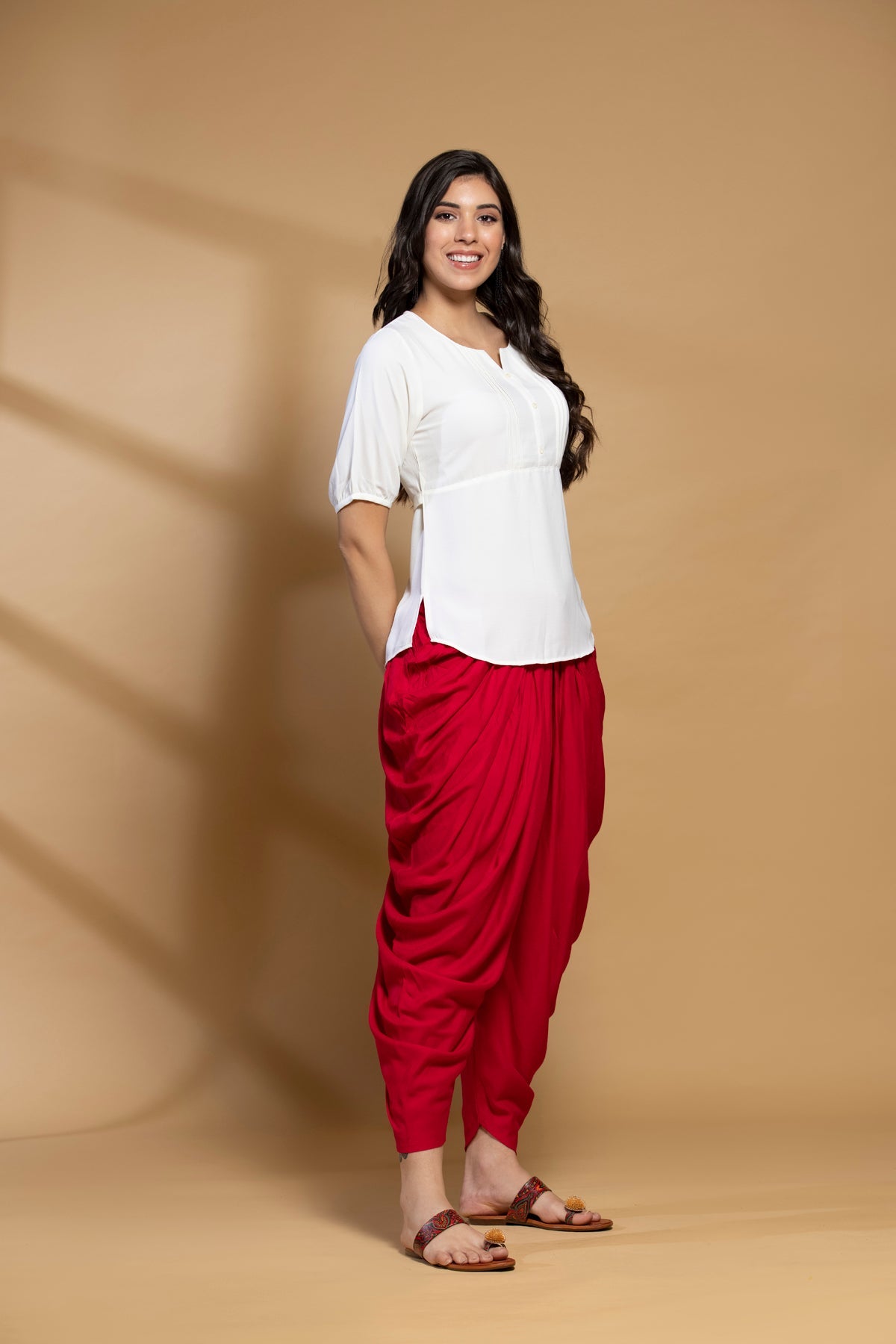 Cream Solid Straight Top