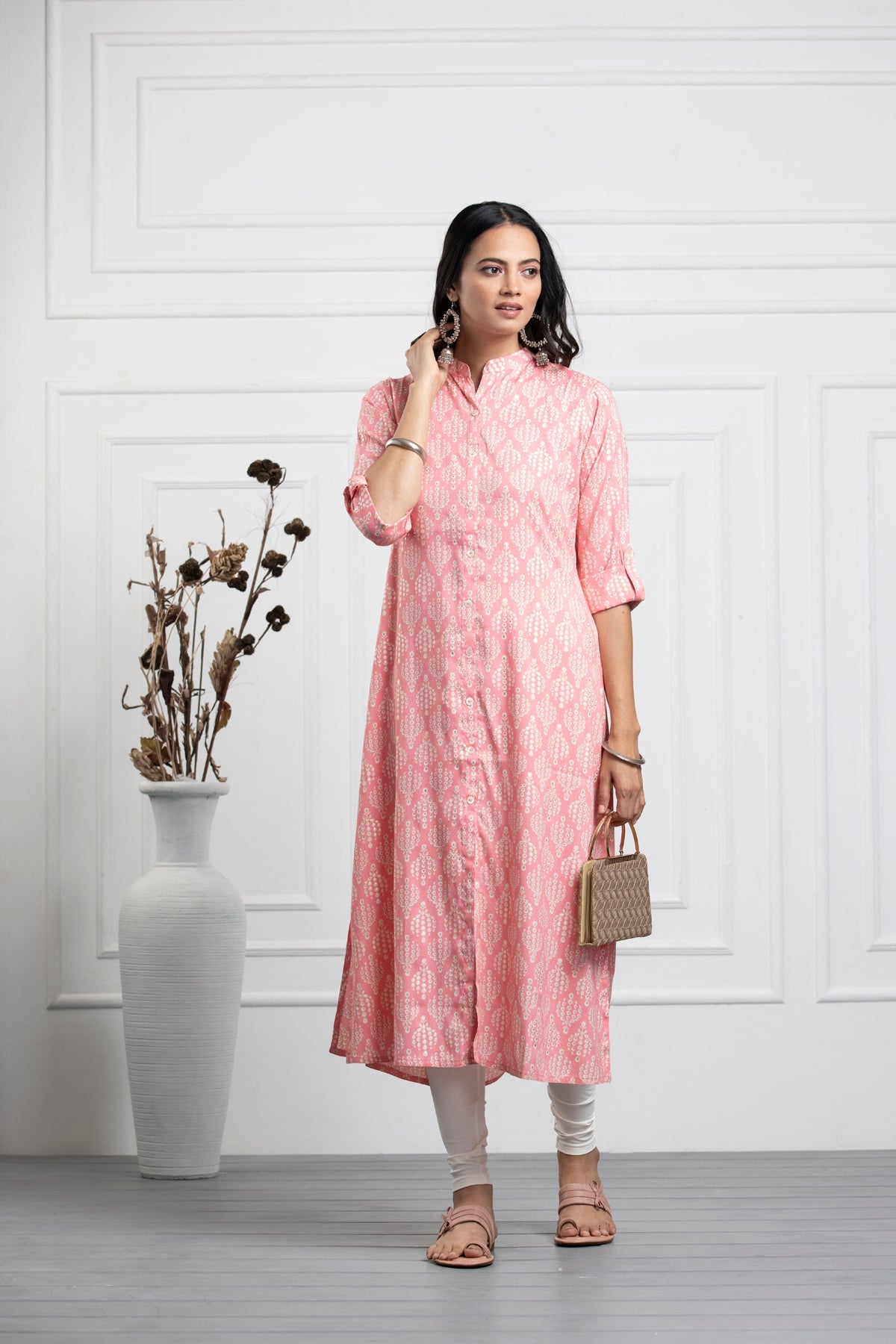 Pink White Printed Kurta