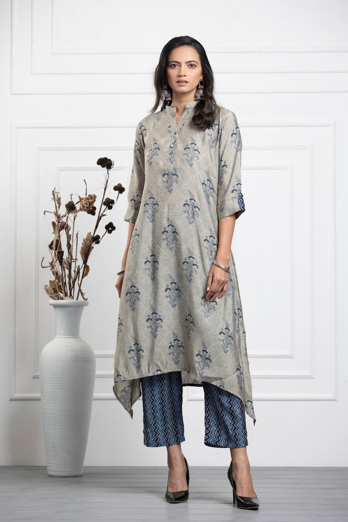 Indigo Blue Printed Kurta 2 Pcs Set