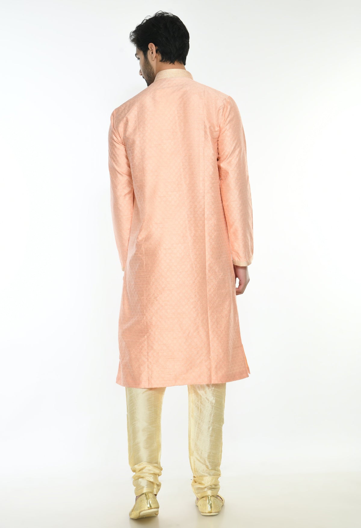 Peach-Coloured White Self Design Kurta Set