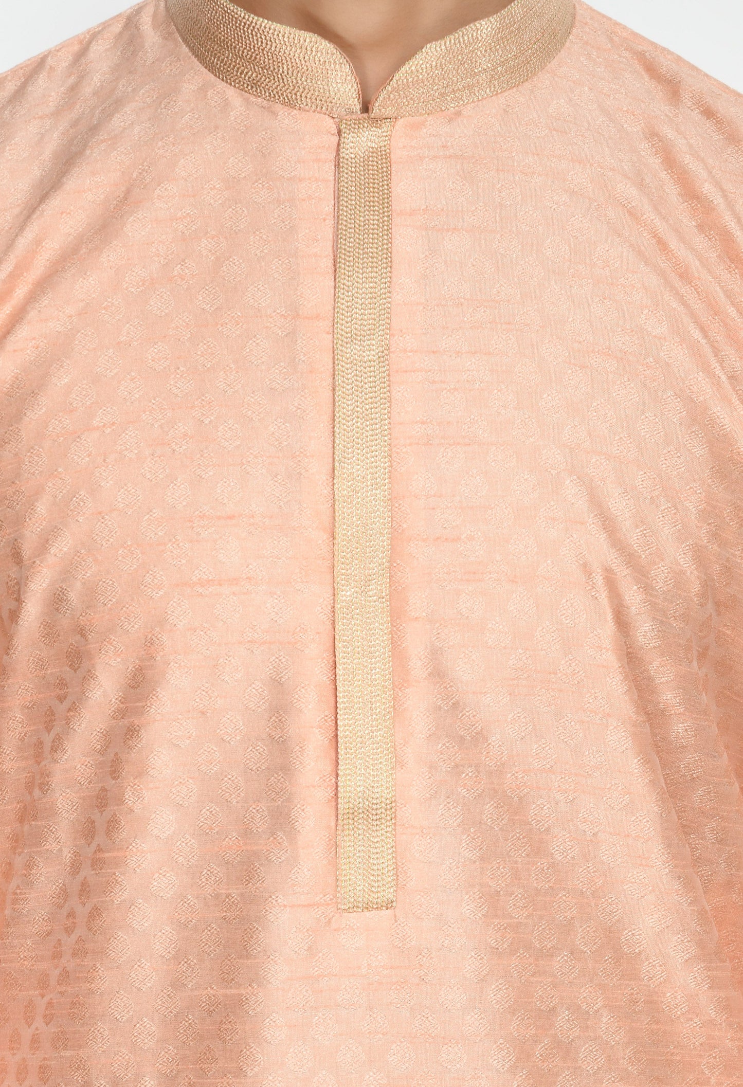 Peach-Coloured White Self Design Kurta Set