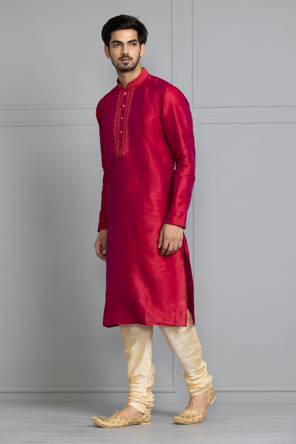 Maroon Embroidered Thread Work Kurta Set