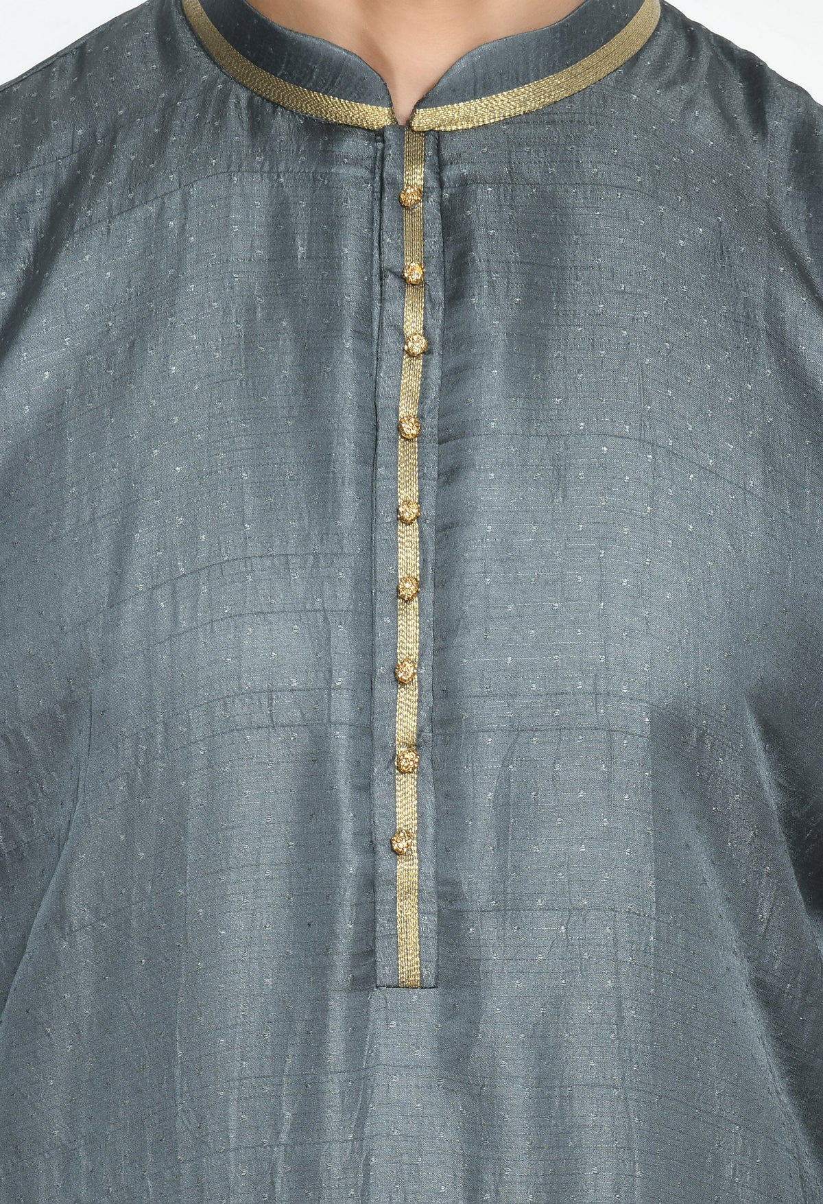 Grey Gold-Toned Thread Work Kurta with Churidar
