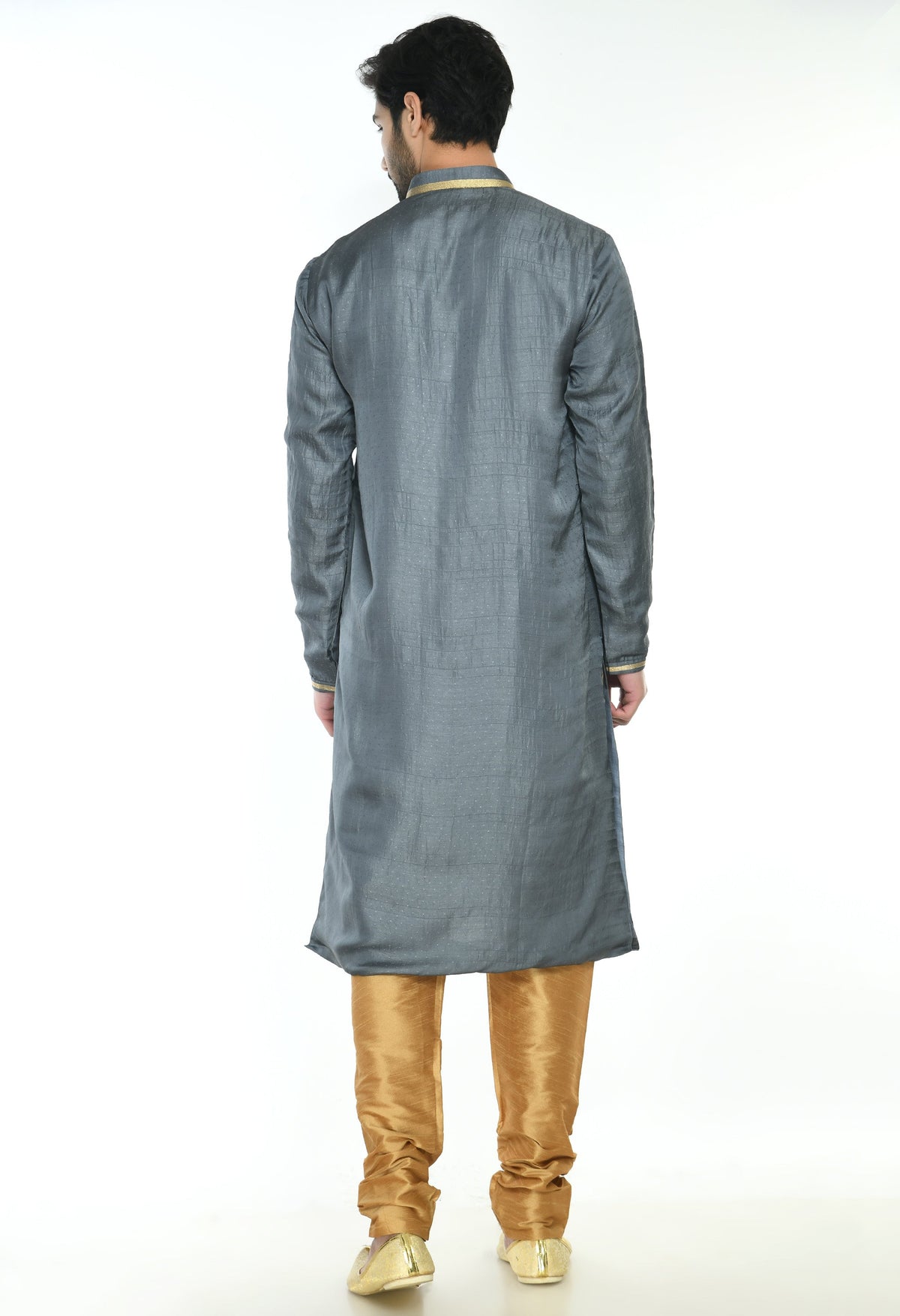 Grey Gold-Toned Thread Work Kurta with Churidar