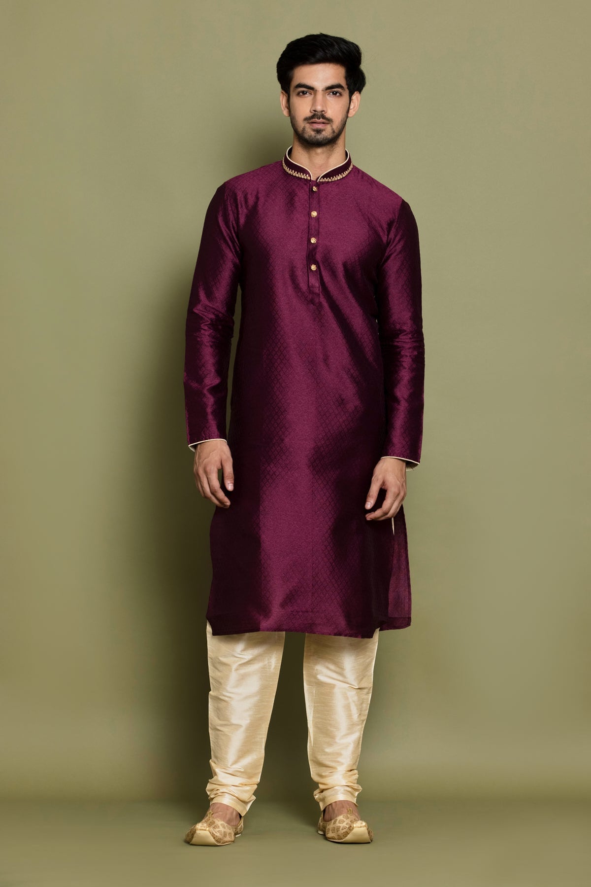 Wine Self Design Kurta Set