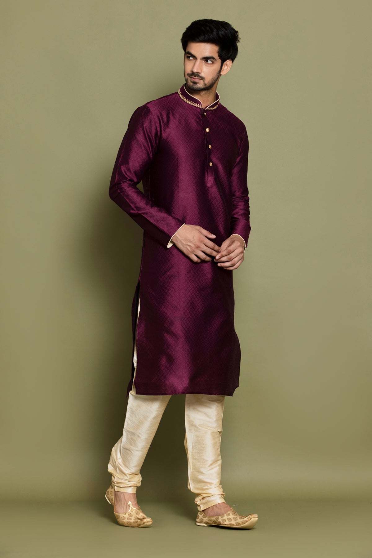 Wine Self Design Kurta Set