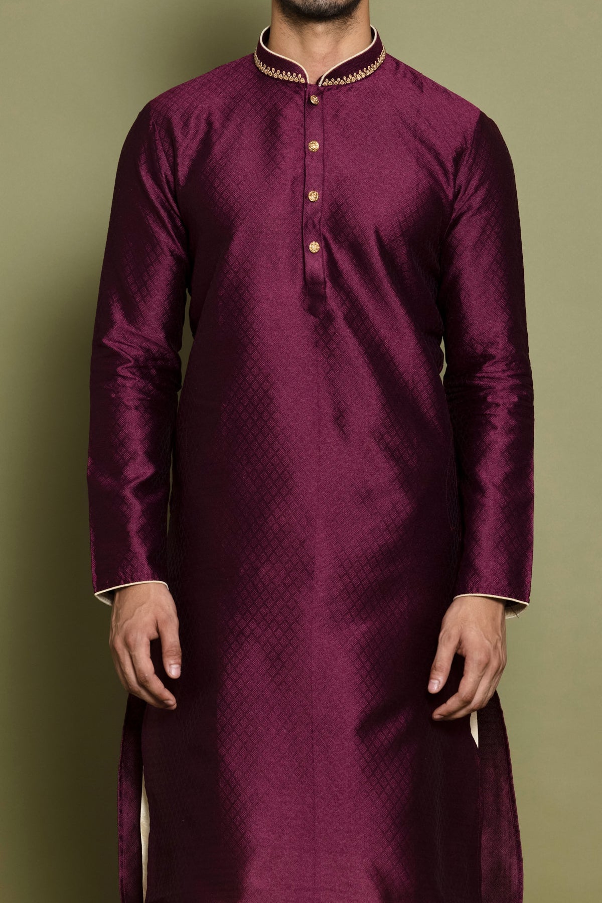 Wine Self Design Kurta Set