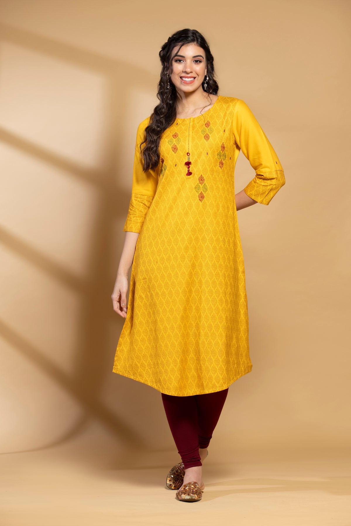 Yellow Printed Kurta