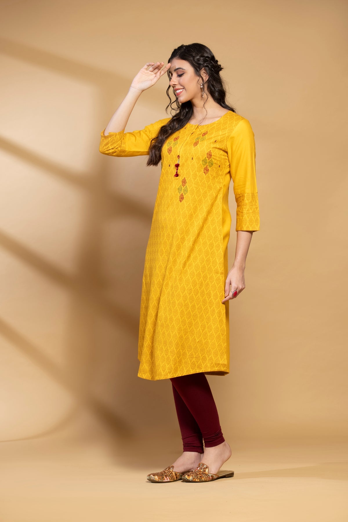Yellow Printed Kurta