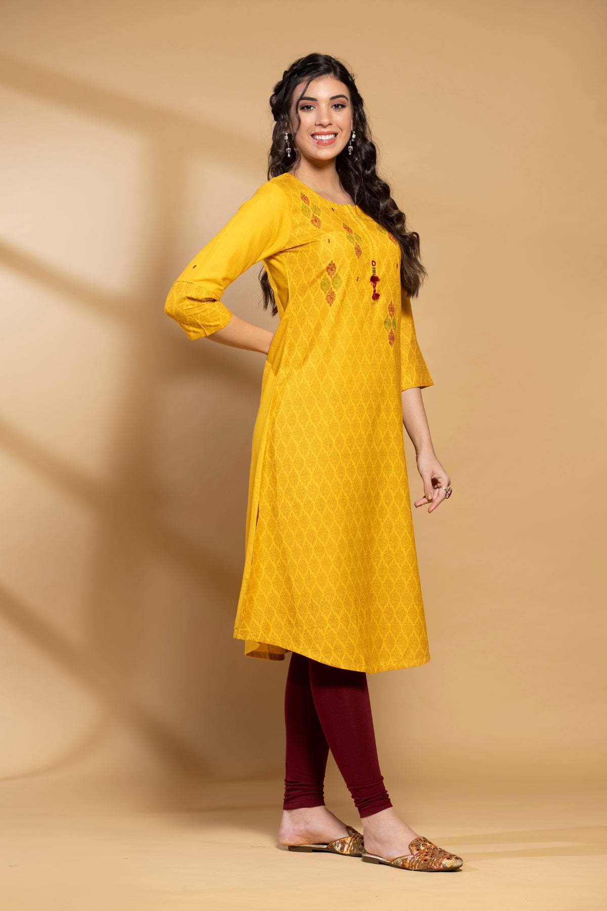 Yellow Printed Kurta
