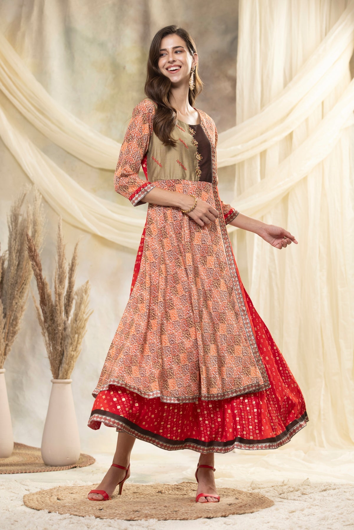 Red Yellow Printed Dress