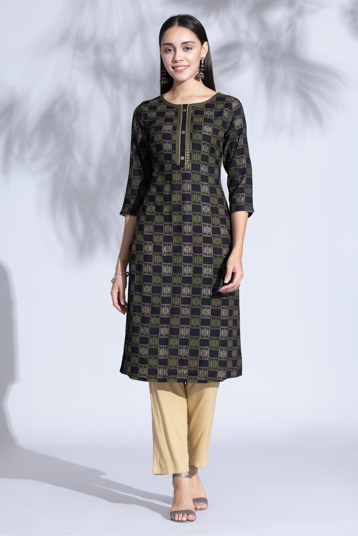 Black Gold Print Straight Kurta