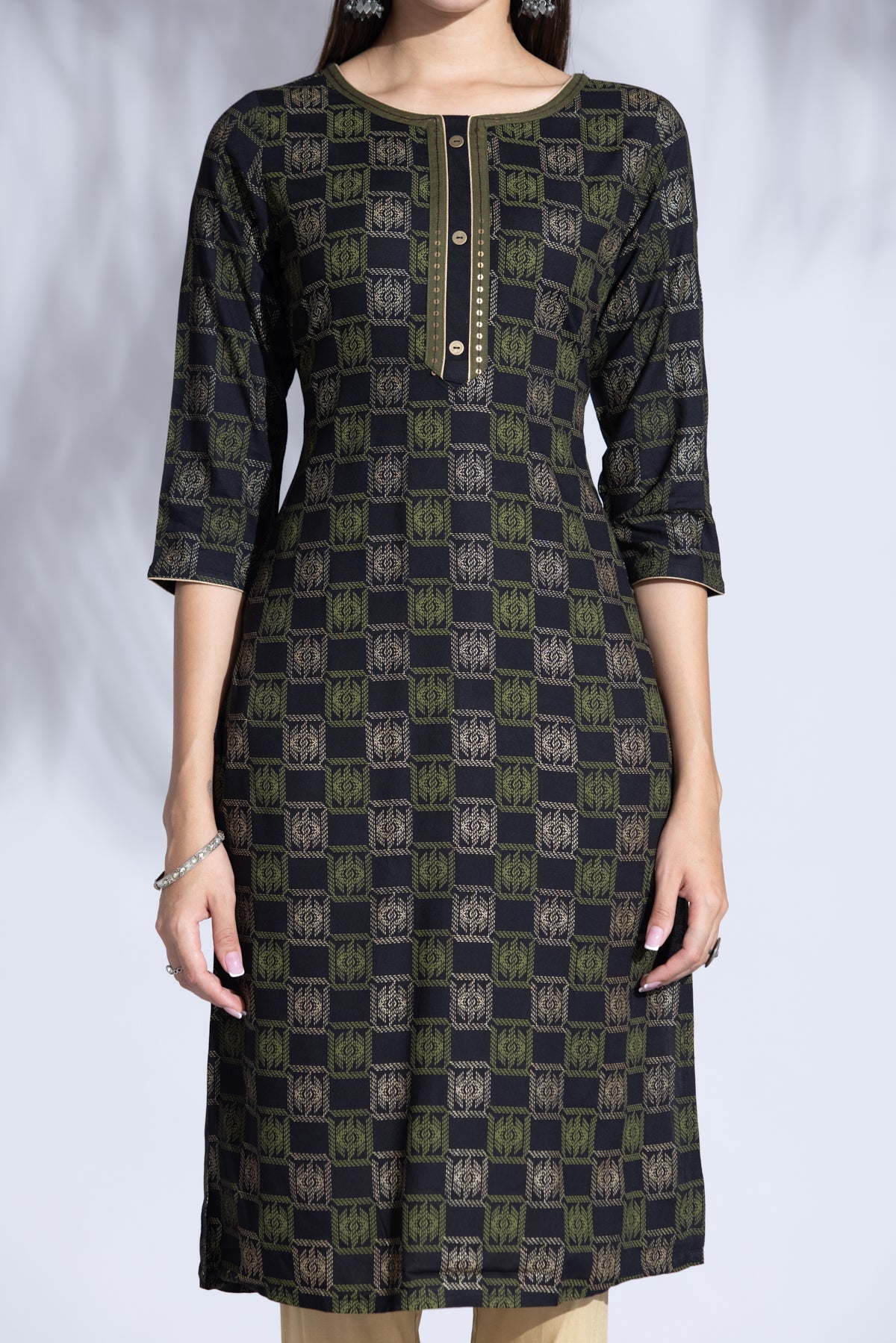 Black Gold Print Straight Kurta