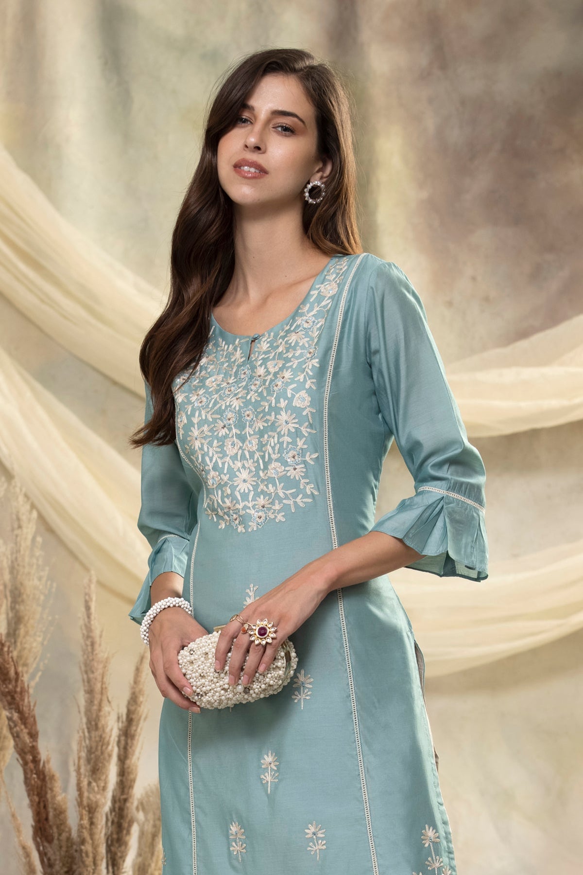 Firozi Embroidered Straight Kurta 2 Pcs Set