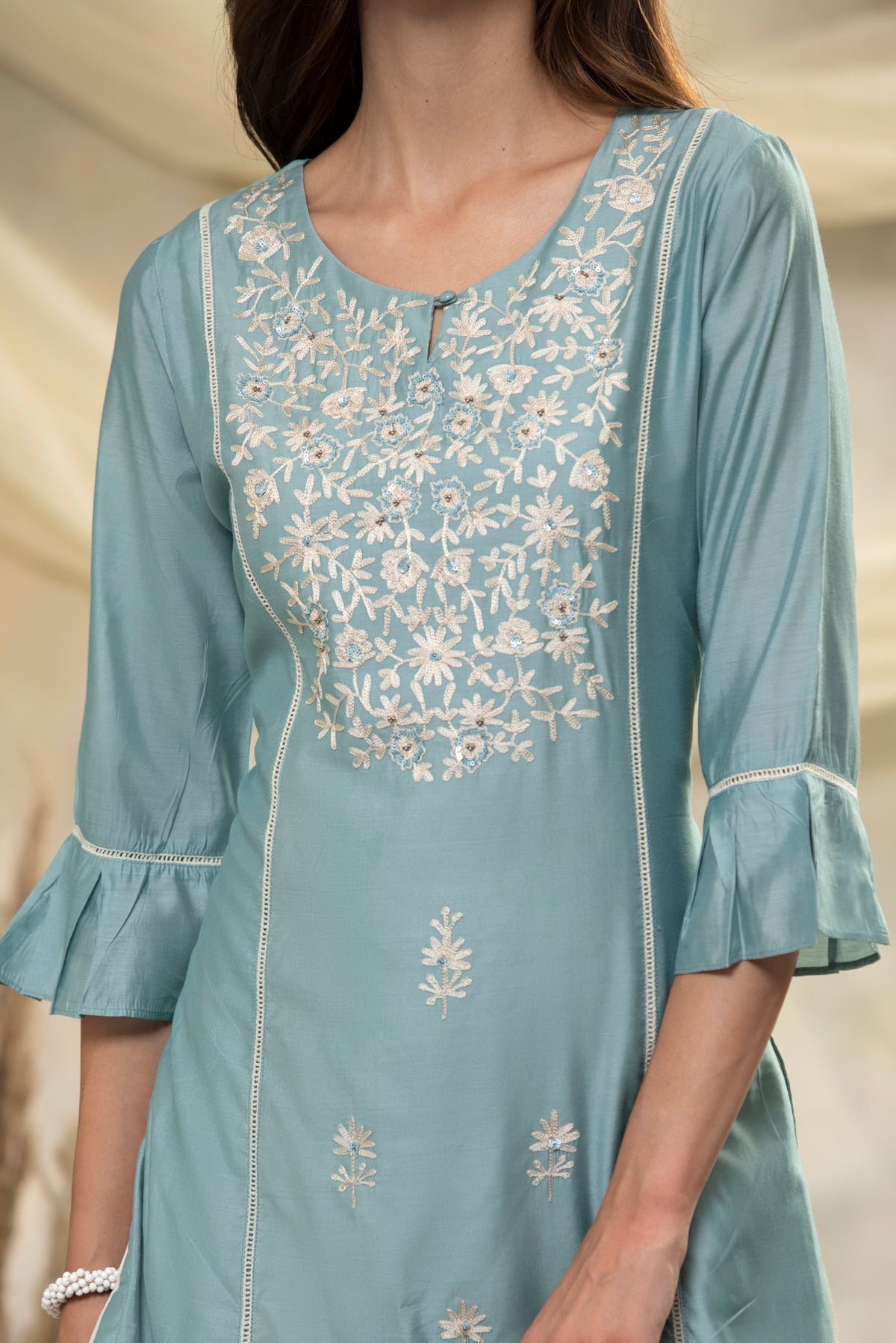 Firozi Embroidered Straight Kurta 2 Pcs Set
