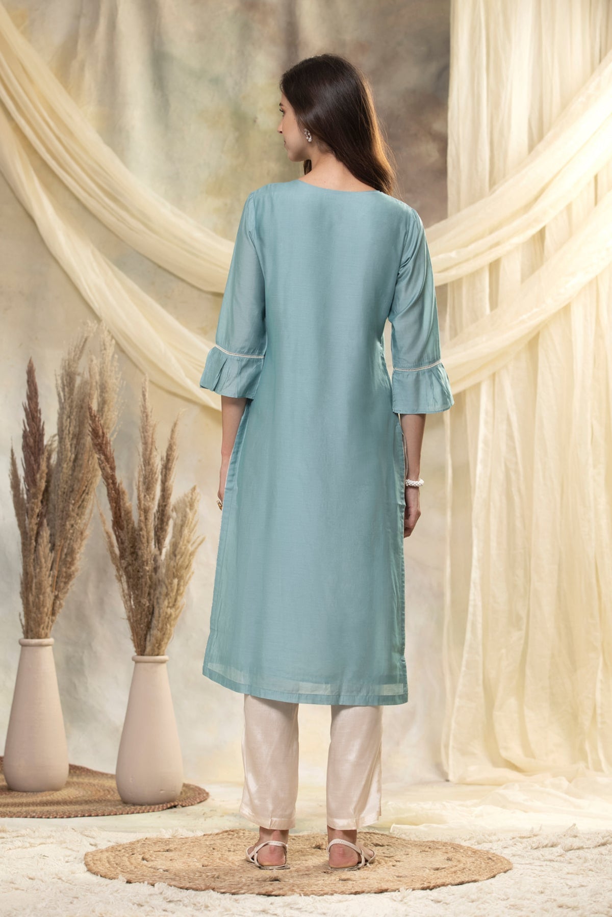 Firozi Embroidered Straight Kurta 2 Pcs Set