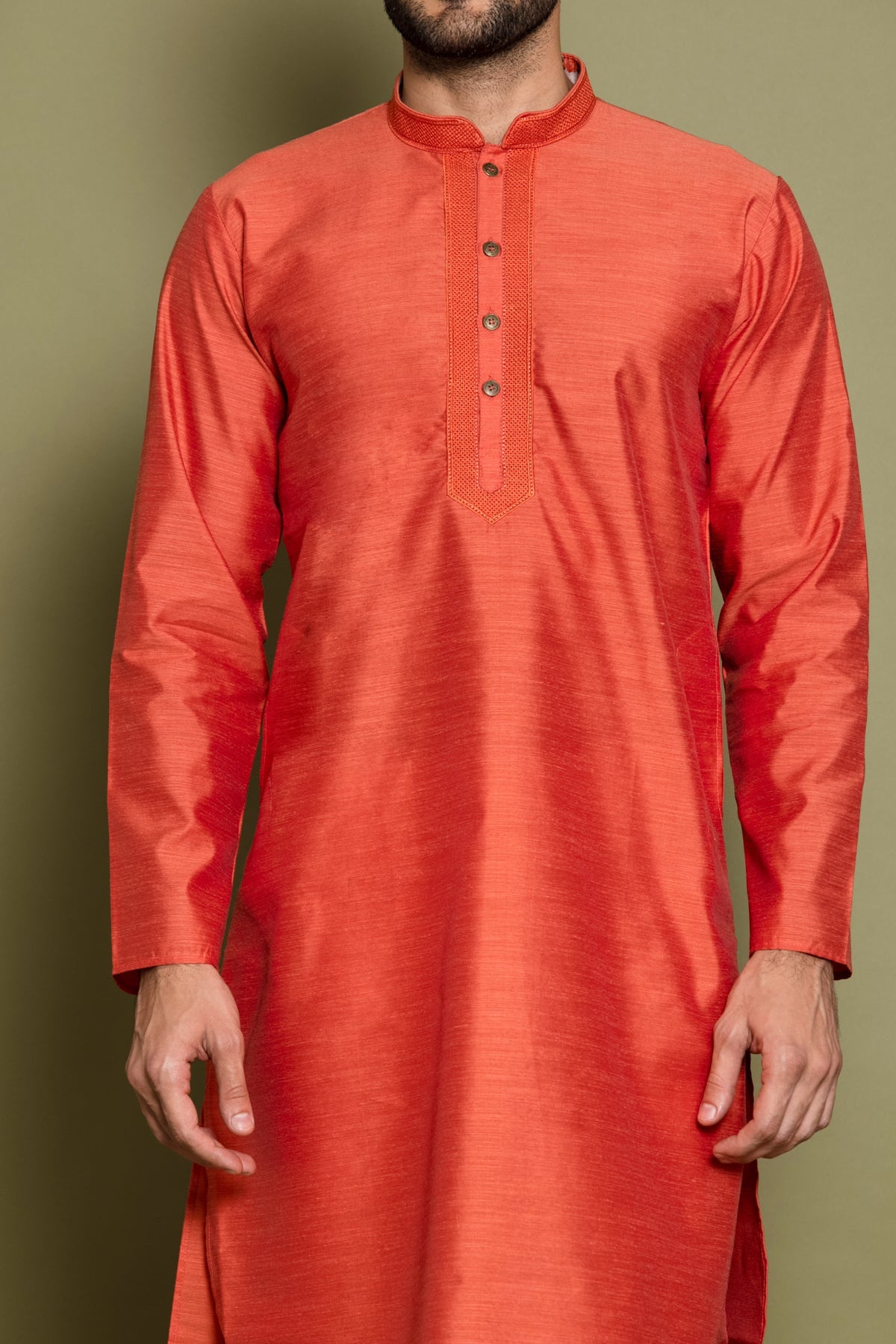 Light Orange Self Design Kurta Set