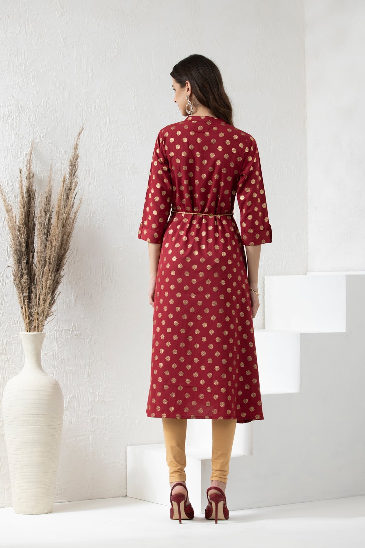Maroon Golden Foil Print Dress