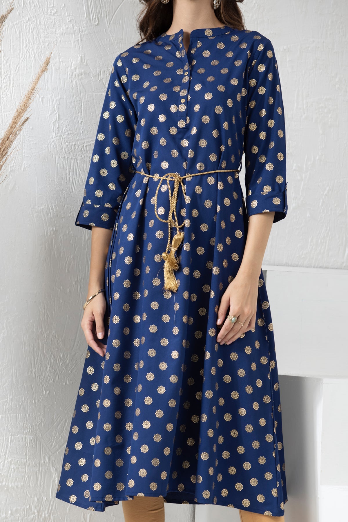 Blue Red Printed Flared Kurta