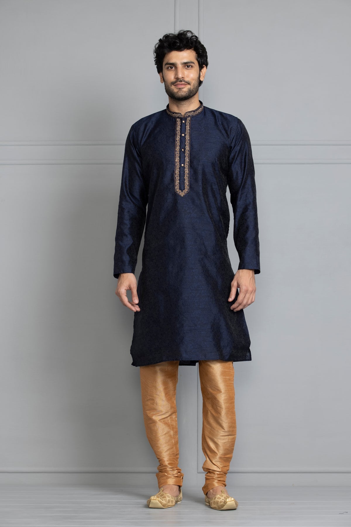 Blue Woven Design Straight Kurta Set