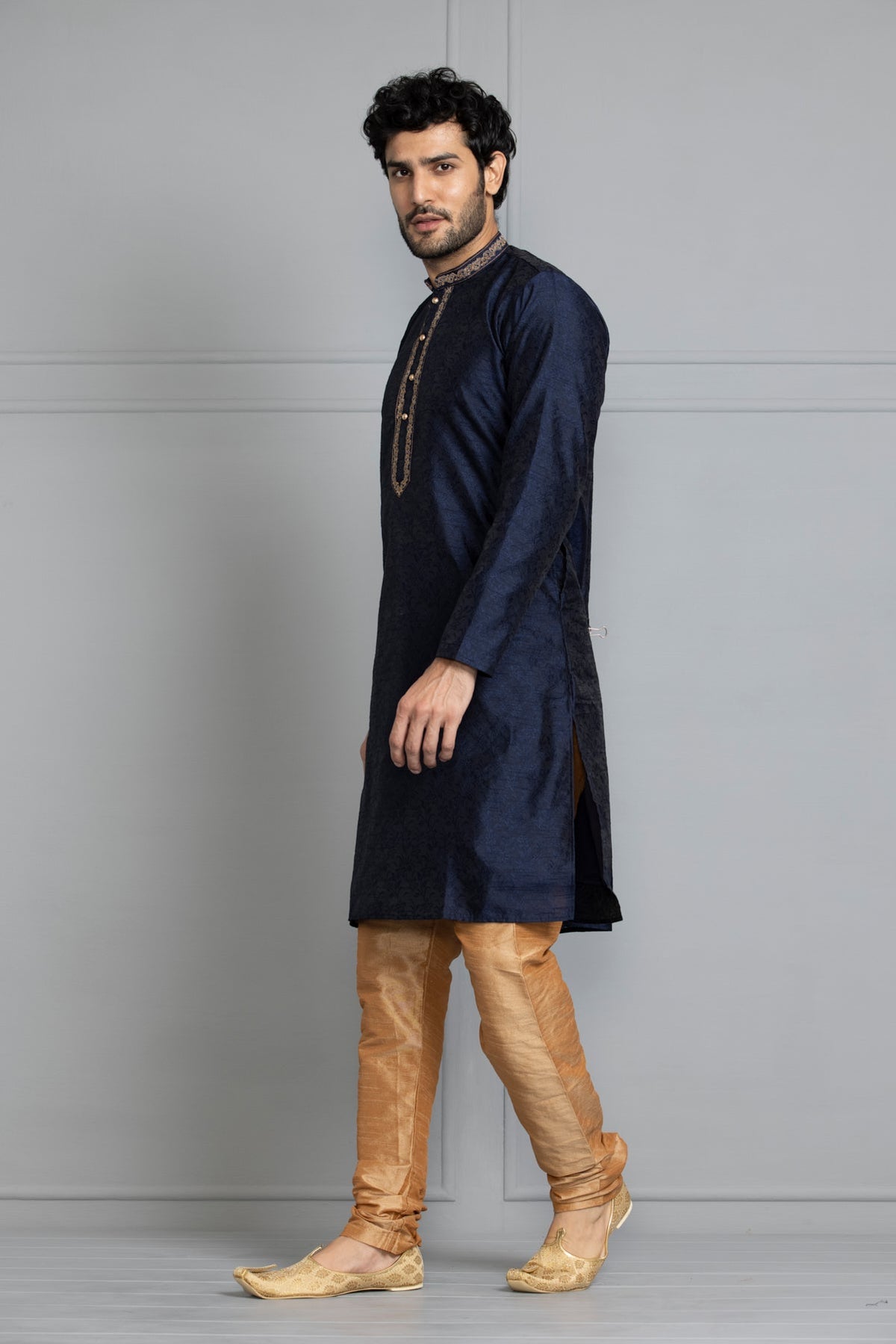 Blue Woven Design Straight Kurta Set